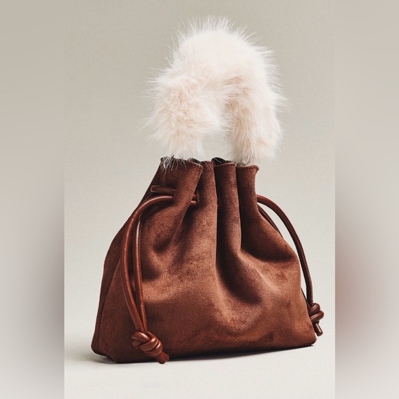 Anthropologie Handbags - Anthropologie Cinched Faux Fur Bucket Bag in Chocolate NWT